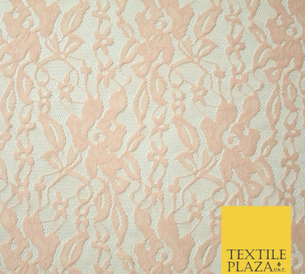 Red Peach White Floral Flower Embroidered Net Lace Dress Fabric Tulle Fancy 58"