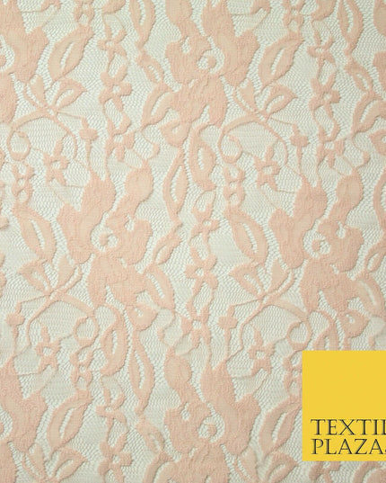Red Peach White Floral Flower Embroidered Net Lace Dress Fabric Tulle Fancy 58"