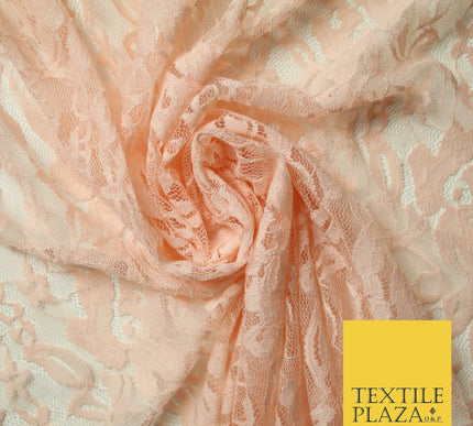 Red Peach White Floral Flower Embroidered Net Lace Dress Fabric Tulle Fancy 58"