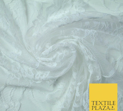 Hot Pink White Floral Mix Embroidered Net Lace Dress Fabric Tulle Fancy 58" Wide