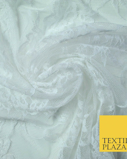 Hot Pink White Floral Mix Embroidered Net Lace Dress Fabric Tulle Fancy 58" Wide