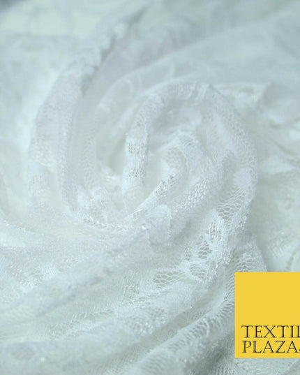 Hot Pink White Floral Mix Embroidered Net Lace Dress Fabric Tulle Fancy 58" Wide