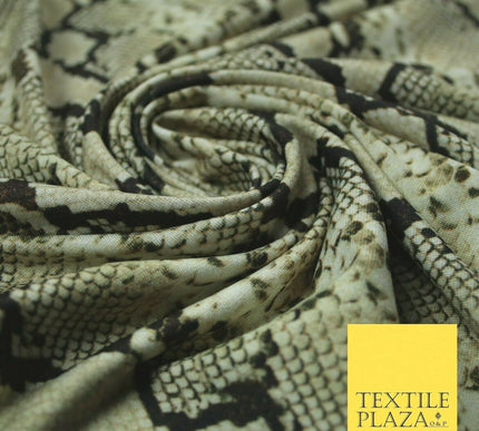 Light Gold Beige Snake Skin Printed Stretch Jersey Fabric Dress Craft 58" 4358