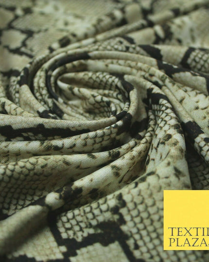 Light Gold Beige Snake Skin Printed Stretch Jersey Fabric Dress Craft 58" 4358