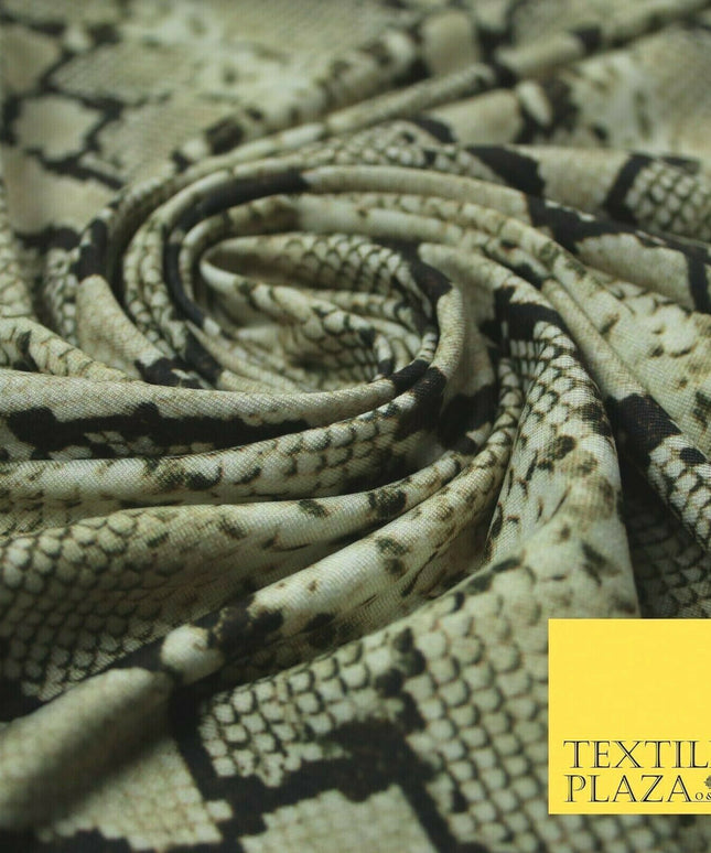 Light Gold Beige Snake Skin Printed Stretch Jersey Fabric Dress Craft 58" 4358