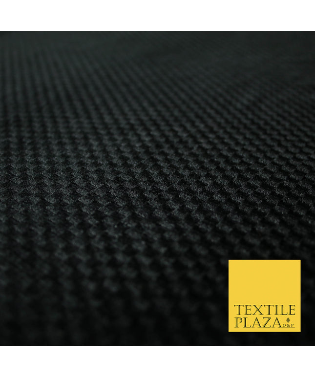 Luxury Black Waffle Check Textured Velvet Velour Dress Fabric Material 59" 4472