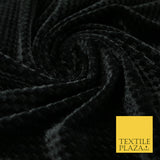 Luxury Black Waffle Check Textured Velvet Velour Dress Fabric Material 59" 4472