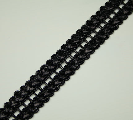 All Black Double Chevron Gloss Ribbon Braid Trimming Border Gota Trim X405