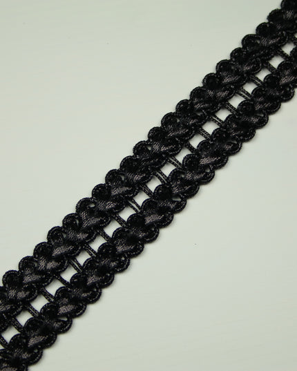 All Black Double Chevron Gloss Ribbon Braid Trimming Border Gota Trim X405