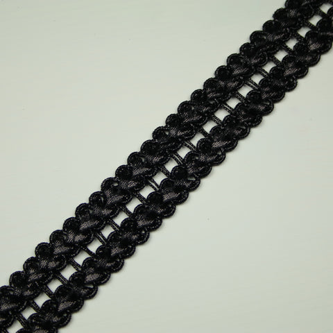 All Black Double Chevron Gloss Ribbon Braid Trimming Border Gota Trim X405