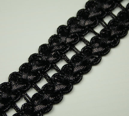 All Black Double Chevron Gloss Ribbon Braid Trimming Border Gota Trim X405