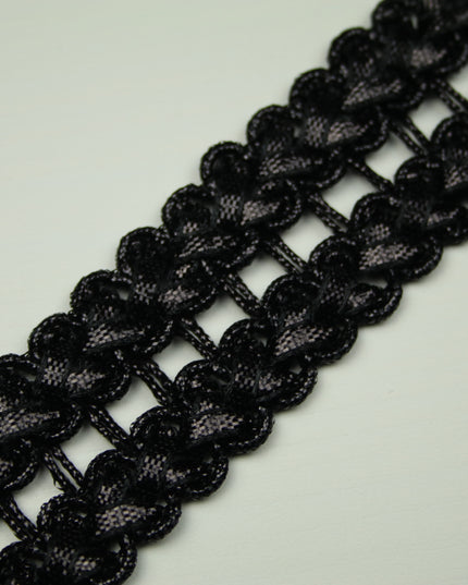All Black Double Chevron Gloss Ribbon Braid Trimming Border Gota Trim X405