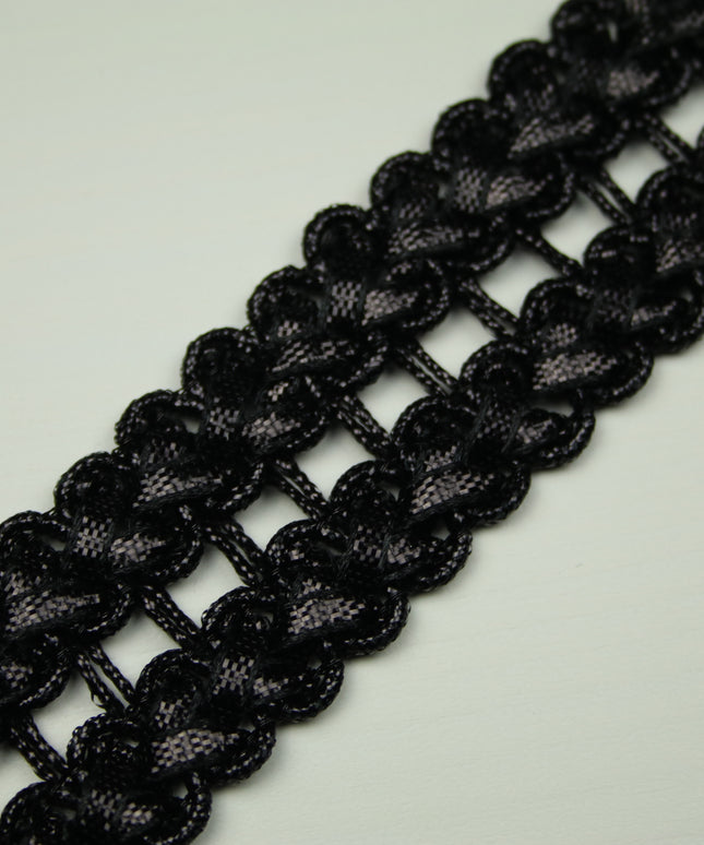 All Black Double Chevron Gloss Ribbon Braid Trimming Border Gota Trim X405