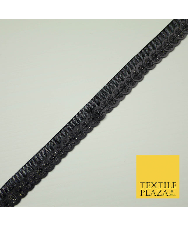 Full Black Glitter Double Sequin Ribbon Trimming Border Gota Sewing Trim X403