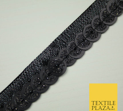 Full Black Glitter Double Sequin Ribbon Trimming Border Gota Sewing Trim X403