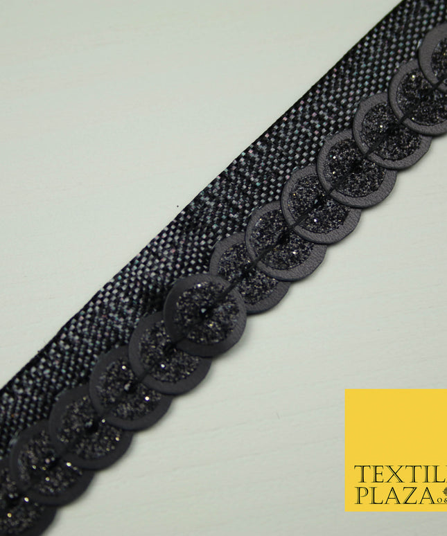 Full Black Glitter Double Sequin Ribbon Trimming Border Gota Sewing Trim X403