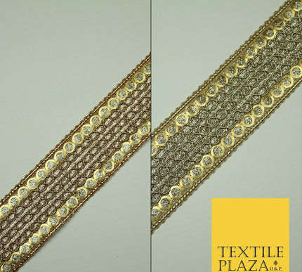 Gold 3.5cm Circle Ring Sequin Glitter Weave Trimming Border Sewing Trim Lace