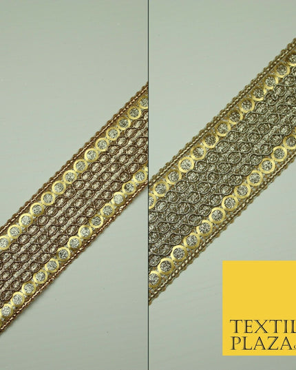 Gold 3.5cm Circle Ring Sequin Glitter Weave Trimming Border Sewing Trim Lace