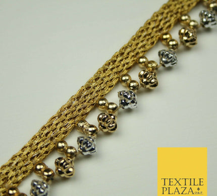 Gold Silver Textured Pearl Cone Beaded Ribbon Trim Border Indian Lace X400