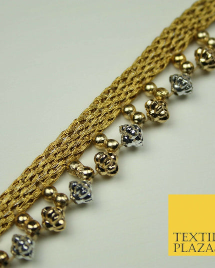 Gold Silver Textured Pearl Cone Beaded Ribbon Trim Border Indian Lace X400