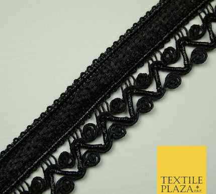 All Black 2.5cm Rope Ribbon Zig Zag Trimming Border Lace Gota Sewing Trim X401