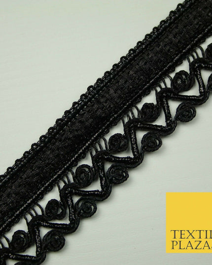 All Black 2.5cm Rope Ribbon Zig Zag Trimming Border Lace Gota Sewing Trim X401