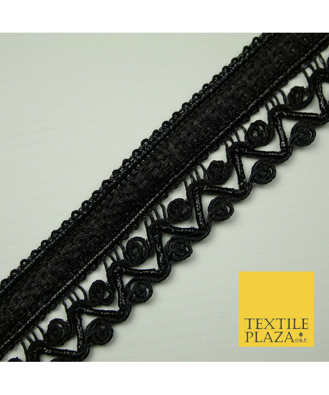 All Black 2.5cm Rope Ribbon Zig Zag Trimming Border Lace Gota Sewing Trim X401