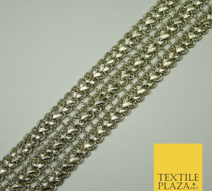 Silver 4.5cmWide Gota Patti Triple Chevron Ribbon Trim Border Metallic Lace X395