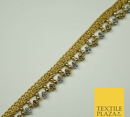 Gold Silver Textured Pearl Cone Beaded Ribbon Trim Border Indian Lace X400