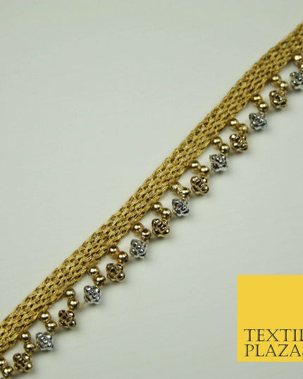 Gold Silver Textured Pearl Cone Beaded Ribbon Trim Border Indian Lace X400