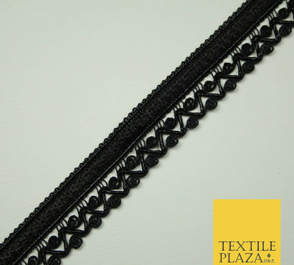 All Black 2.5cm Rope Ribbon Zig Zag Trimming Border Lace Gota Sewing Trim X401