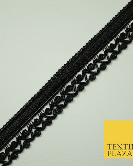 All Black 2.5cm Rope Ribbon Zig Zag Trimming Border Lace Gota Sewing Trim X401