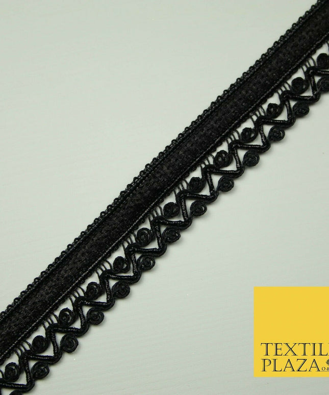 All Black 2.5cm Rope Ribbon Zig Zag Trimming Border Lace Gota Sewing Trim X401