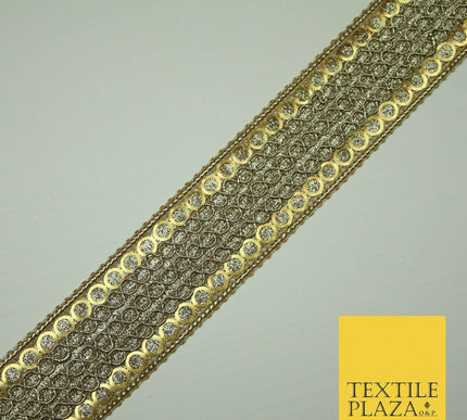 Gold 3.5cm Circle Ring Sequin Glitter Weave Trimming Border Sewing Trim Lace