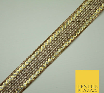 Gold 3.5cm Circle Ring Sequin Glitter Weave Trimming Border Sewing Trim Lace