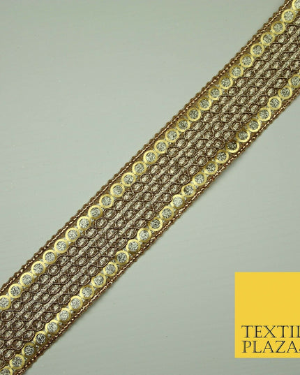 Gold 3.5cm Circle Ring Sequin Glitter Weave Trimming Border Sewing Trim Lace