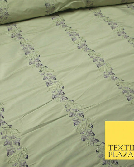 Luxury Oyster Beige Floral Garland Embroidered 100% PURE SILK Fabric 37" 4563