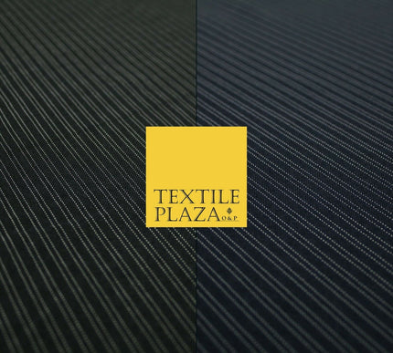 Black Navy Blue White Double Dotted Tramline Striped Bi-Stretch Fabric 56" Wide