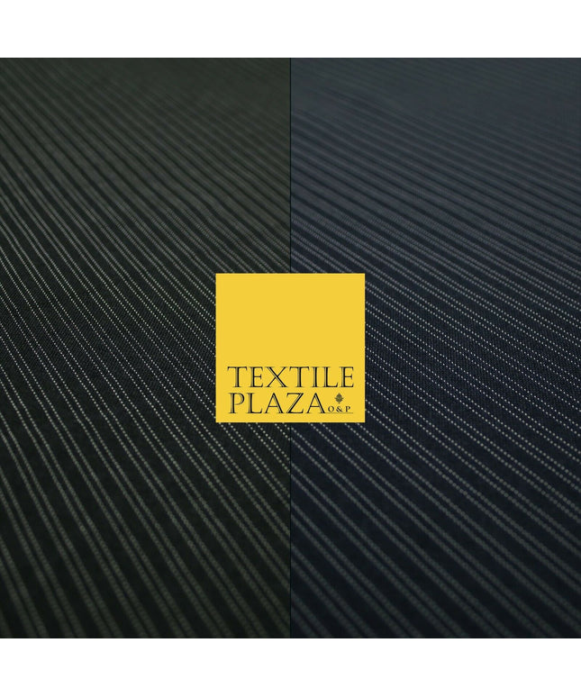 Black Navy Blue White Double Dotted Tramline Striped Bi-Stretch Fabric 56" Wide