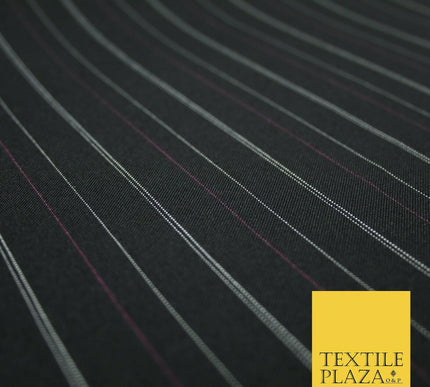 Black White Pink Multi Striped Bi-Stretch Fabric Suiting Uniform Skirts 56" 4714