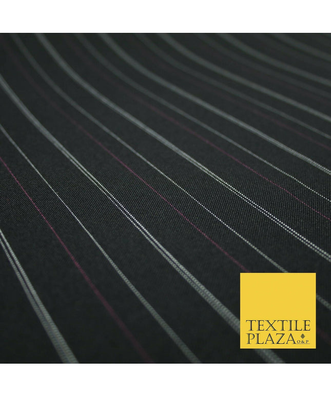 Black White Pink Multi Striped Bi-Stretch Fabric Suiting Uniform Skirts 56" 4714