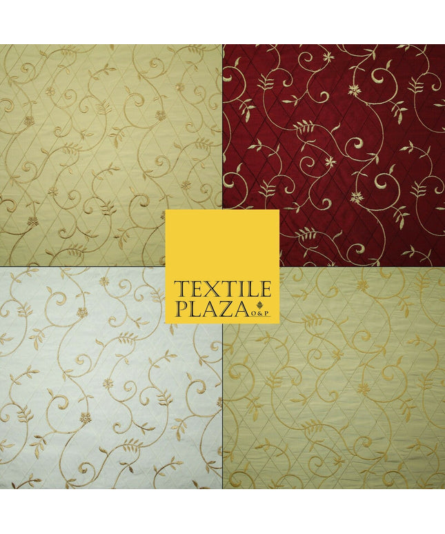 Luxury Floral Stem Embroidered Pintuck 100% PURE SILK Fabric Cushion Furnishing