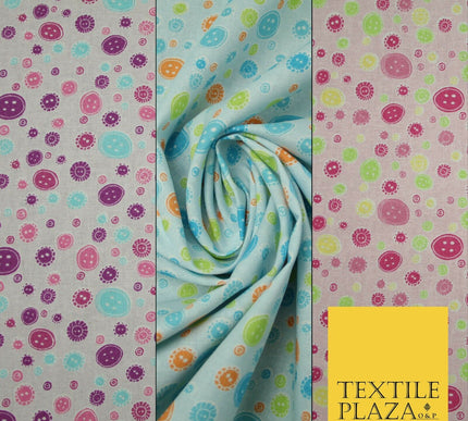 Falling Buttons Design Printed 100% Cotton Fabric Masks Sewing Dress Craft 44"