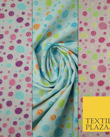 Falling Buttons Design Printed 100% Cotton Fabric Masks Sewing Dress Craft 44"