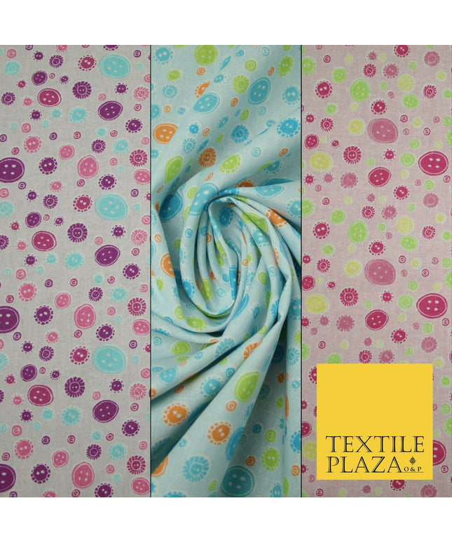 Falling Buttons Design Printed 100% Cotton Fabric Masks Sewing Dress Craft 44"