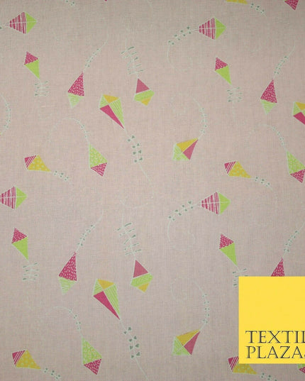 Pink Flying Kites Printed 100% Cotton Fabric Masks Sewing Dress Craft 44" 4487