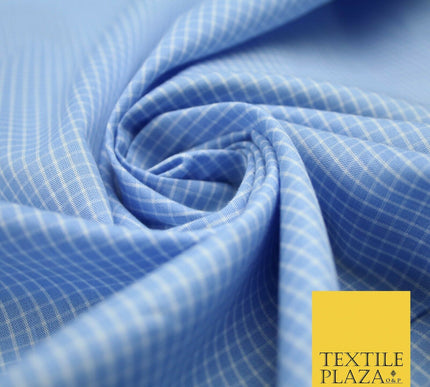 Blue White Small Check 100% Cotton Fabric Shirting Dress Sewing Craft 59" 4711