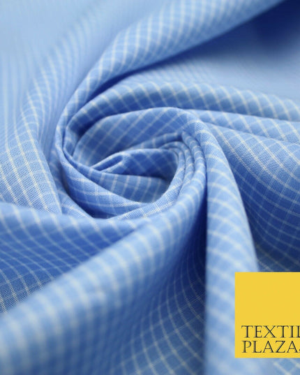 Blue White Small Check 100% Cotton Fabric Shirting Dress Sewing Craft 59" 4711