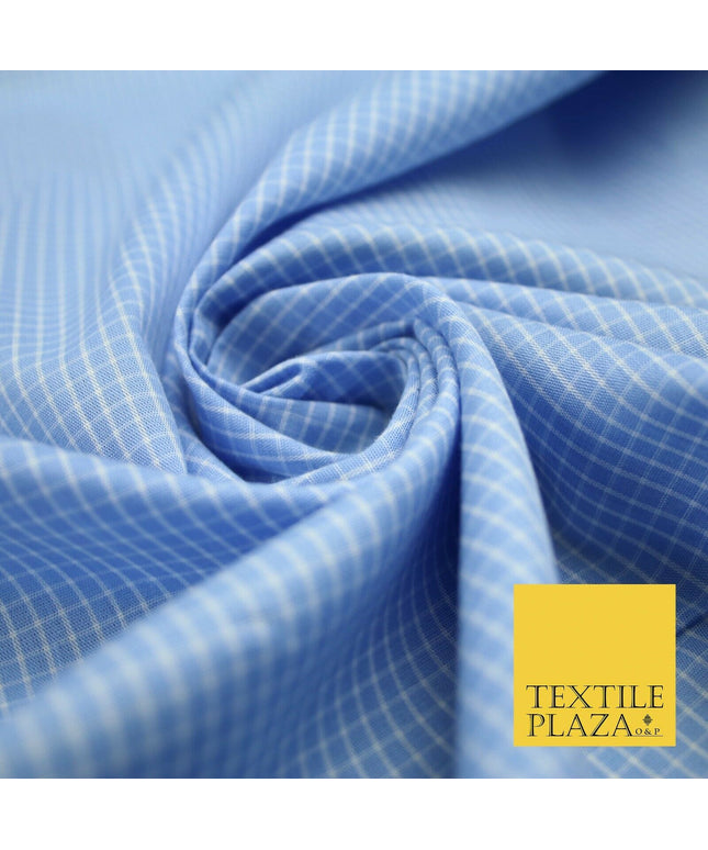 Blue White Small Check 100% Cotton Fabric Shirting Dress Sewing Craft 59" 4711