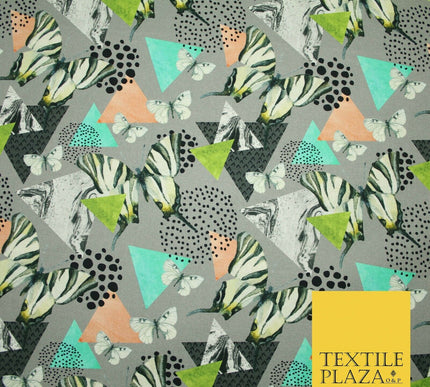 Grey Abstract Wacky Zebra Butterfly Printed 100% Cotton Canvas Fabric 58" 4484